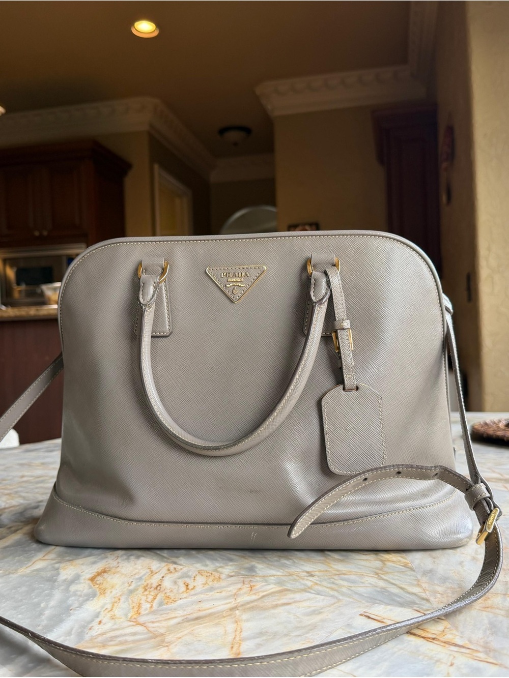 Prada Saffiano Leather Dome Satchel - Light Gray - Picture 1 of 3